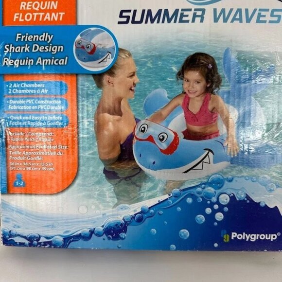 Summer Waves Kids Inflatable Shark Float – NIB  – 36" x 38.5" x 15.5" - - Picture 1 of 2